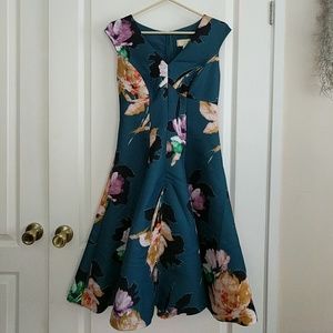 Anthropologie Teal Floral Cocktail Dress